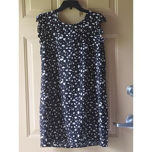 Shein Frenchy Black & White Abstract Print Mini Dress Open Back Ruffle Sleeve M